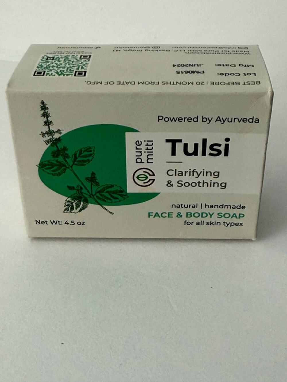 Pure Mitti Tulsi Clarifying & Soothing Face & Body Soap 4.5 oz New